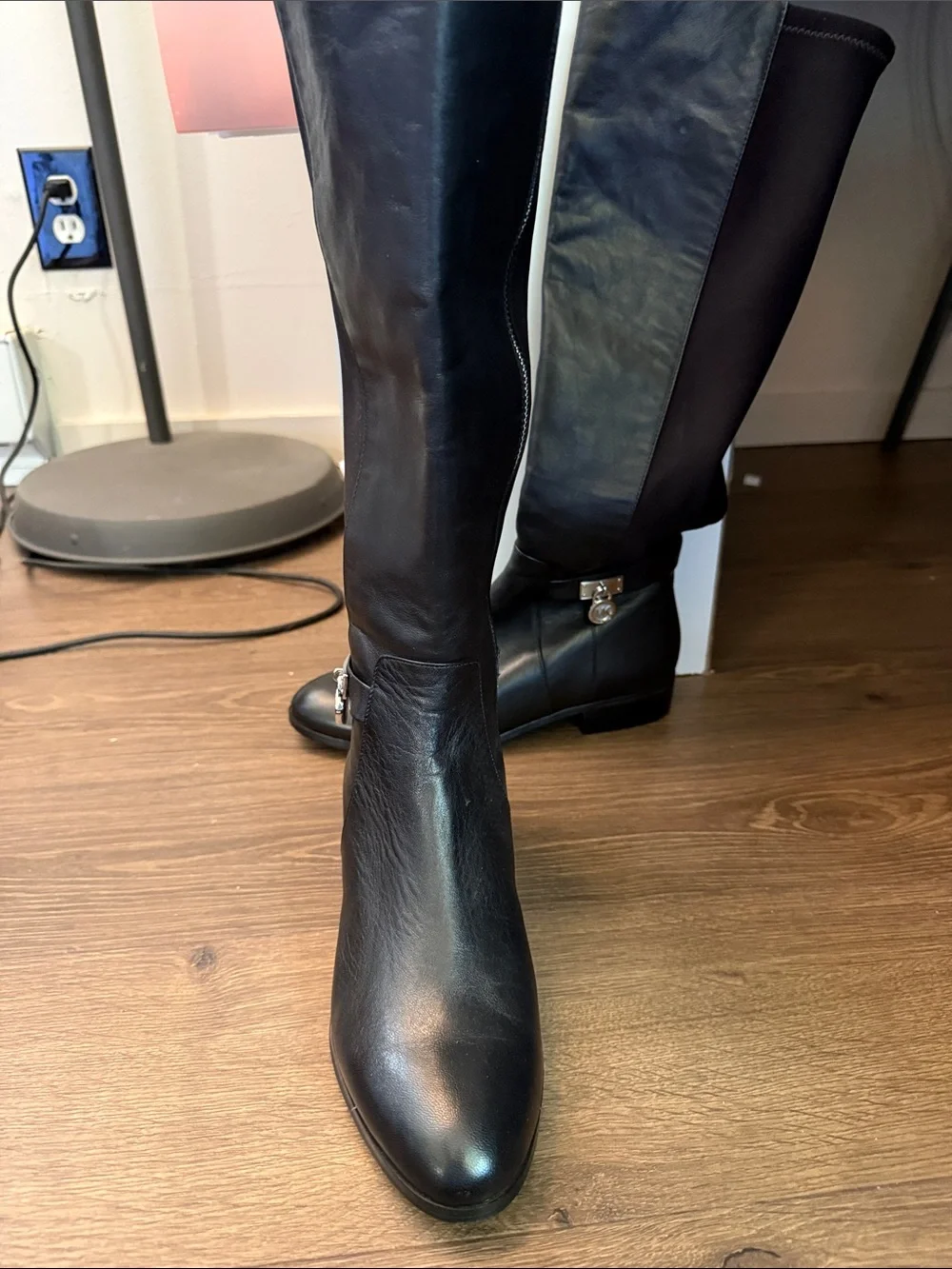Michael Kors Black Leather & Stretch Over-the-Knee Boots with MK Charm